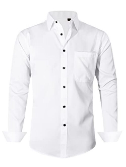 J.Ver Men's Dress Shirts Solid Long Sleeve Stretch Wrinkle-Free Formal Shirt Business Casual Button Down Shirts