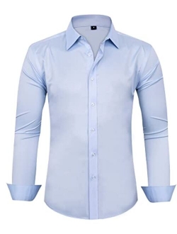 J.Ver Men's Dress Shirts Solid Long Sleeve Stretch Wrinkle-Free Formal Shirt Business Casual Button Down Shirts