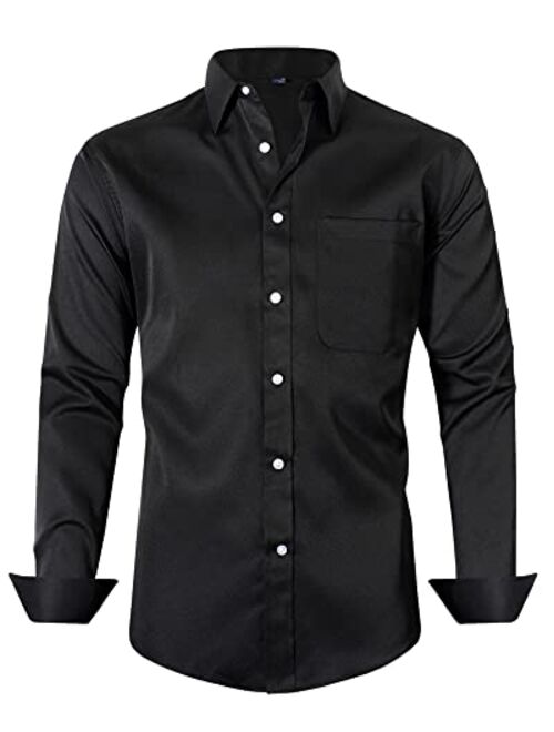 J.Ver Men's Dress Shirts Solid Long Sleeve Stretch Wrinkle-Free Formal Shirt Business Casual Button Down Shirts