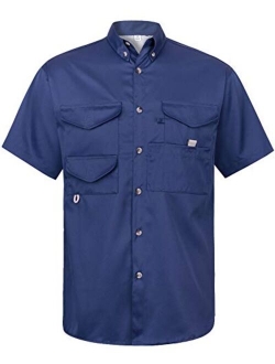 Alimens & Gentle Short Sleeve Fishing Shirt Wicking Fabric Sun Protection Casual Button Down Shirts