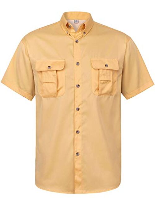 Alimens & Gentle Short Sleeve Fishing Shirt Wicking Fabric Sun Protection Casual Button Down Shirts