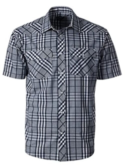 Men's Short Sleeve Plaid Western Shirt W/Pearl Snap-on Buttons