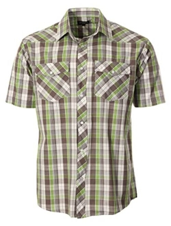 Men's Short Sleeve Plaid Western Shirt W/Pearl Snap-on Buttons