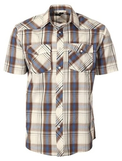 Men's Short Sleeve Plaid Western Shirt W/Pearl Snap-on Buttons