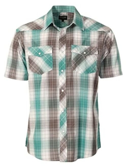 Men's Short Sleeve Plaid Western Shirt W/Pearl Snap-on Buttons