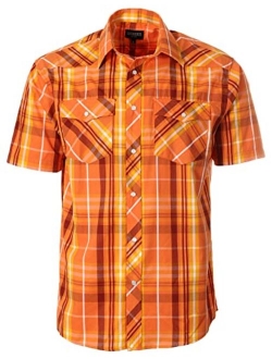 Men's Short Sleeve Plaid Western Shirt W/Pearl Snap-on Buttons