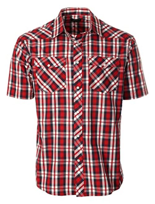 Gioberti Men's Short Sleeve Plaid Western Shirt W/Pearl Snap-on Buttons