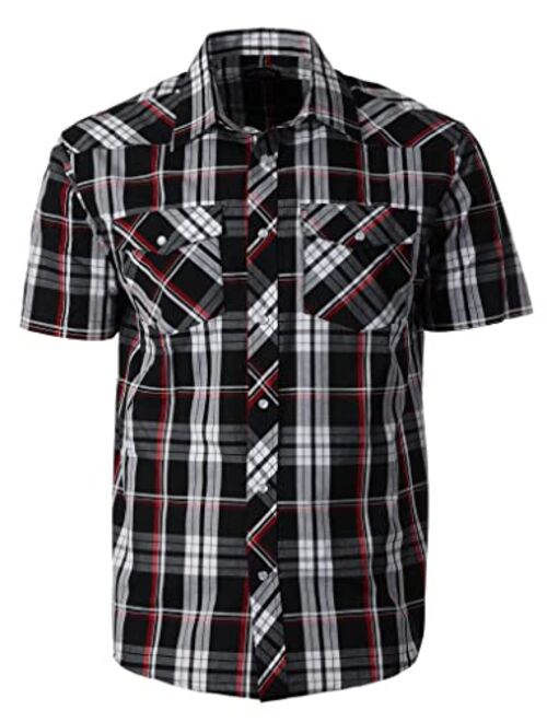 Gioberti Men's Short Sleeve Plaid Western Shirt W/Pearl Snap-on Buttons