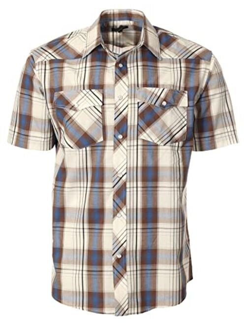 Gioberti Men's Short Sleeve Plaid Western Shirt W/Pearl Snap-on Buttons