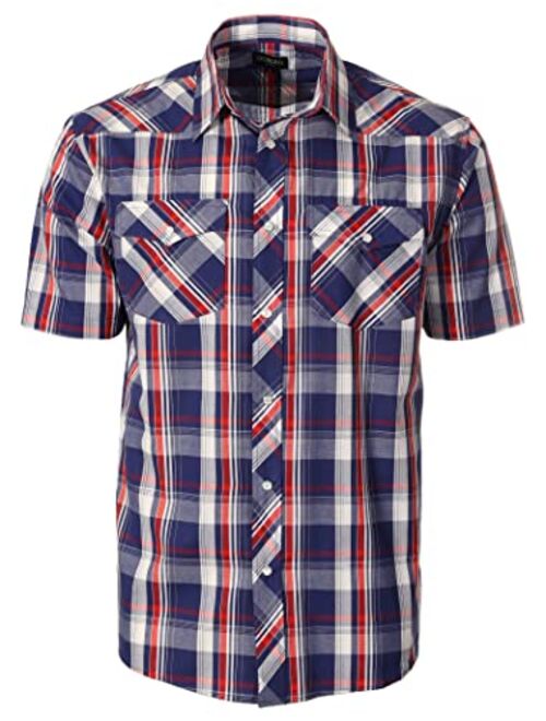 Gioberti Men's Short Sleeve Plaid Western Shirt W/Pearl Snap-on Buttons