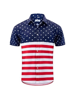 ENVMENST Men's American Flag Button Down Shirts Casual Short Sleeve Patriotic Hawaiian Shirt