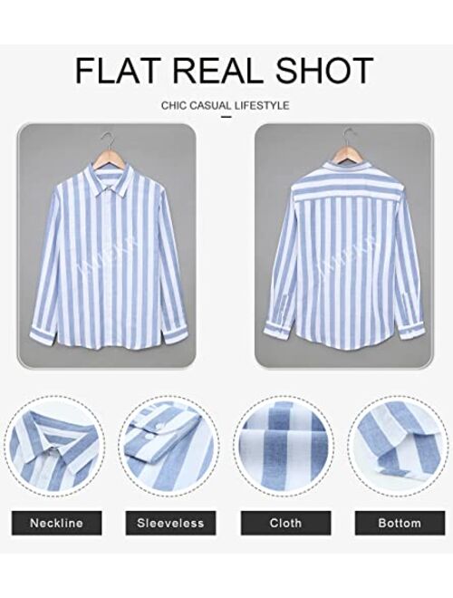 JMIERR Men's Casual Long Sleeve Button-Down Shirts Striped Dress Shirts Cotton Shirt