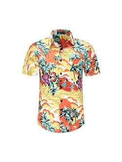 DOOPCCOR Hawaiian Shirt for Men Short Sleeves Printed Button Down Summer Beach Dress Shirts