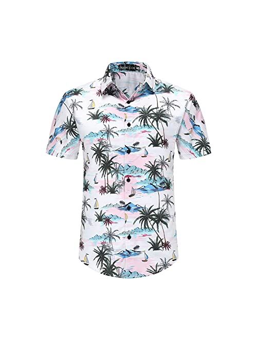 DOOPCCOR Hawaiian Shirt for Men Short Sleeves Printed Button Down Summer Beach Dress Shirts