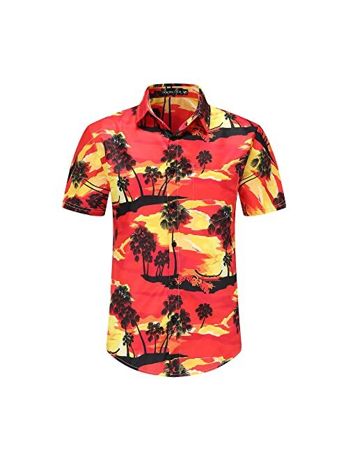 DOOPCCOR Hawaiian Shirt for Men Short Sleeves Printed Button Down Summer Beach Dress Shirts