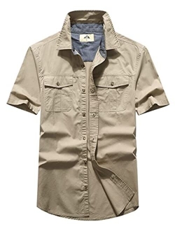 Pooluly Men's Casual Shirts Button-Down Work Shirt Short Sleeve Breathable Workwear