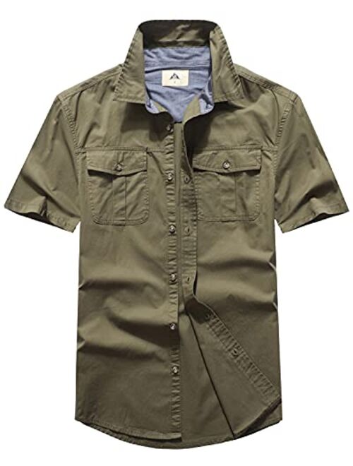 Pooluly Men's Casual Shirts Button-Down Work Shirt Short Sleeve Breathable Workwear