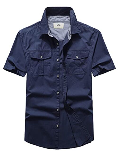 Pooluly Men's Casual Shirts Button-Down Work Shirt Short Sleeve Breathable Workwear