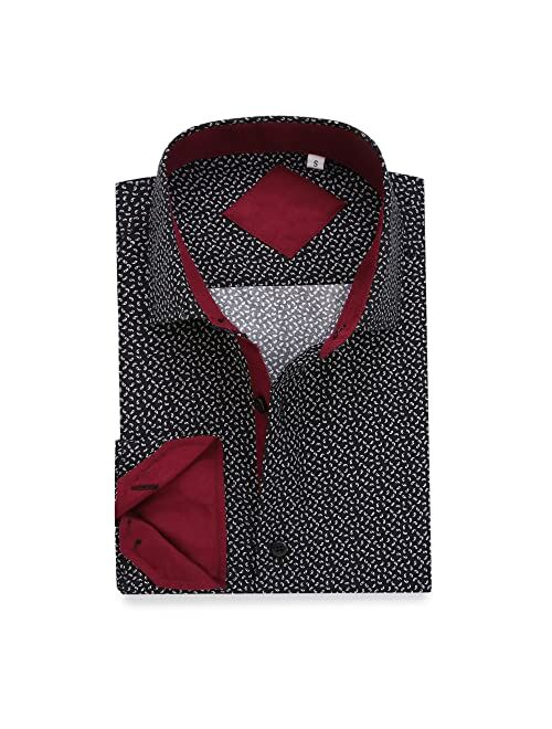 ENSO ELARDER Mens Printed Casual Button Down Long Sleeve Shirts Regular Fit Dress Shirts for Men