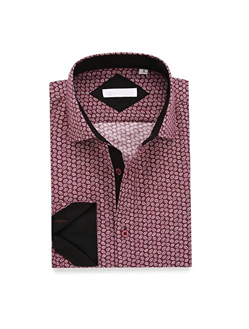 ENSO ELARDER Mens Printed Casual Button Down Long Sleeve Shirts Regular Fit Dress Shirts for Men