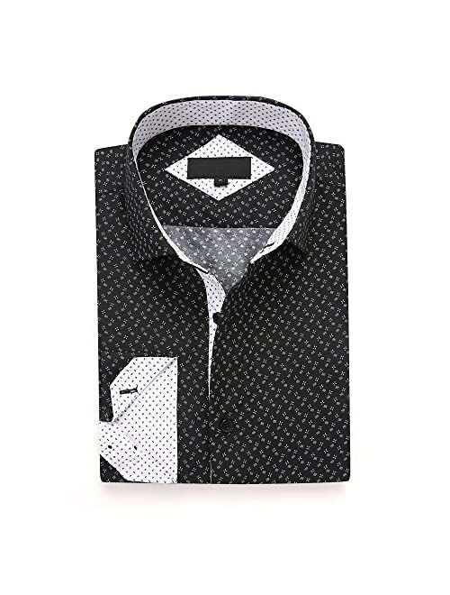 ENSO ELARDER Mens Printed Casual Button Down Long Sleeve Shirts Regular Fit Dress Shirts for Men