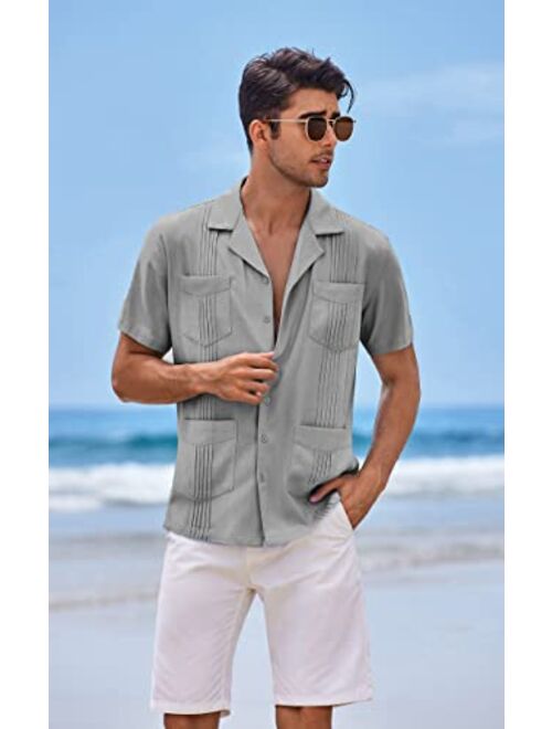 COOFANDY Men's Cuban Shirt Casual Linen Guayabera Summer Beach Button Down Shirt