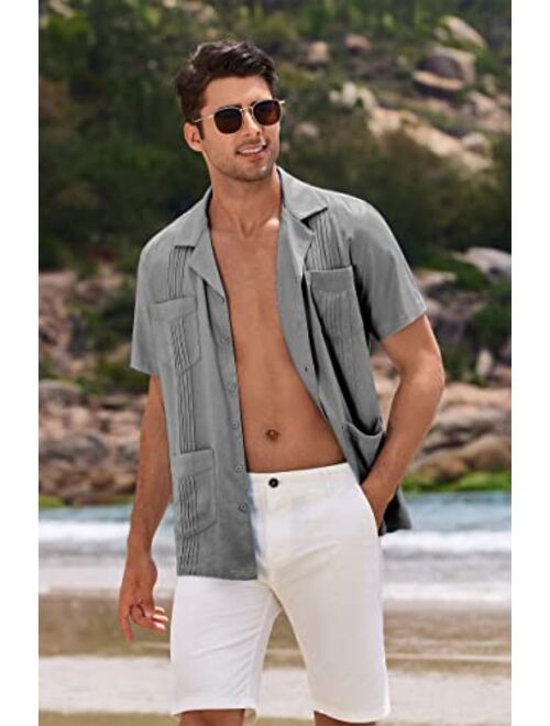 COOFANDY Men's Cuban Shirt Casual Linen Guayabera Summer Beach Button Down Shirt