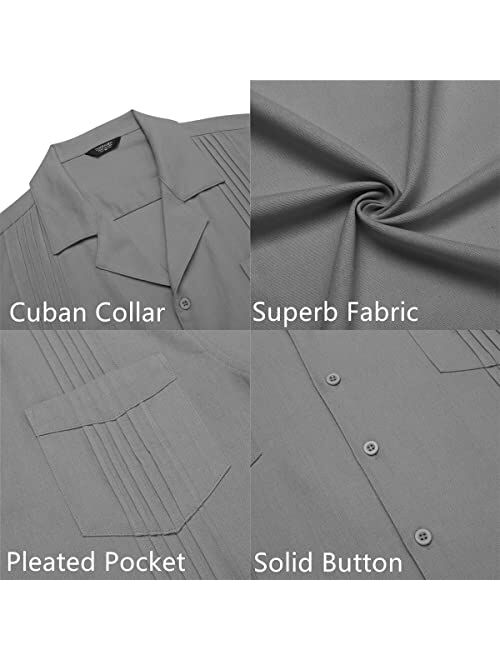 COOFANDY Men's Cuban Shirt Casual Linen Guayabera Summer Beach Button Down Shirt