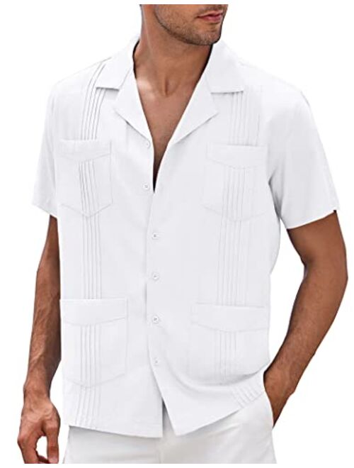 COOFANDY Men's Cuban Shirt Casual Linen Guayabera Summer Beach Button Down Shirt