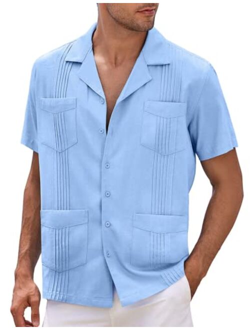 COOFANDY Men's Cuban Shirt Casual Linen Guayabera Summer Beach Button Down Shirt