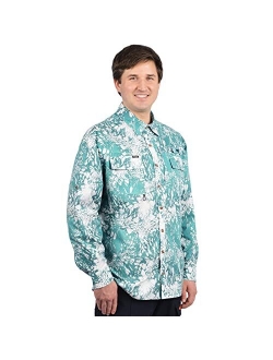 KastKing ReKon Men's Fishing Shirts, Long Sleeve Button-Down Shirts UPF 50+ Sun Protection Quick-Dry Printed for Outdoor