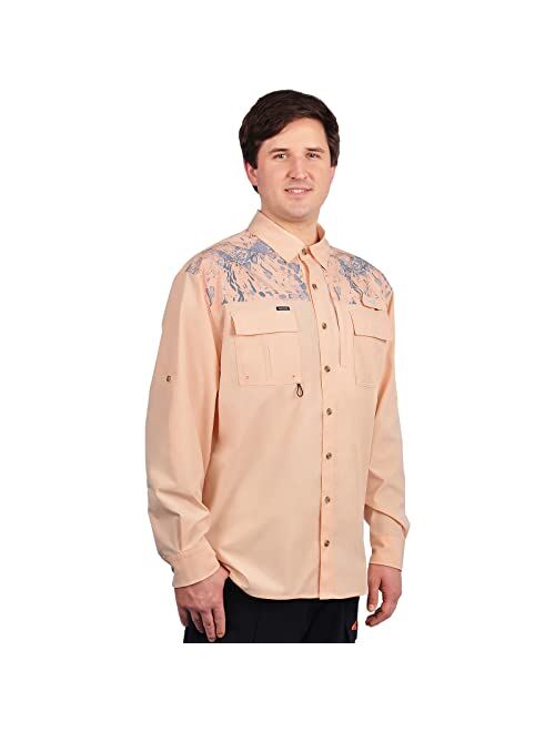 KastKing ReKon Men's Fishing Shirts, Long Sleeve Button-Down Shirts UPF 50+ Sun Protection Quick-Dry Printed for Outdoor