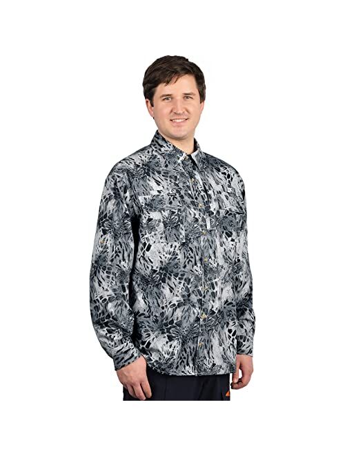 KastKing ReKon Men's Fishing Shirts, Long Sleeve Button-Down Shirts UPF 50+ Sun Protection Quick-Dry Printed for Outdoor