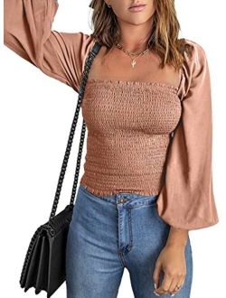 EVALESS Womens Blouses Long Sleeve Shirts Square Neck Tops for Women Sexy Casual