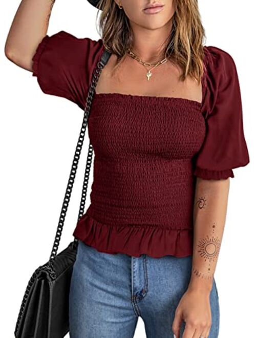 EVALESS Womens Blouses Long Sleeve Shirts Square Neck Tops for Women Sexy Casual