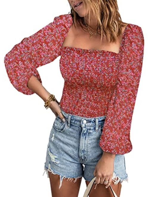 EVALESS Womens Blouses Long Sleeve Shirts Square Neck Tops for Women Sexy Casual