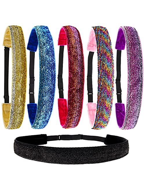 FROG SAC 6 Glitter Headbands for Girls, Adjustable Non Slip Head Bands for Kids, Cute No Slip Hair Accessories for Gymnastics, Sparkly Hair Band For Teen Girls, Stretch E