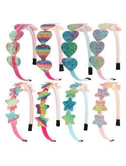 XIMA Glitter Heart Girls Headbands Rainbow Star Hariband for Children Girls Hair Accessories Pack of 8