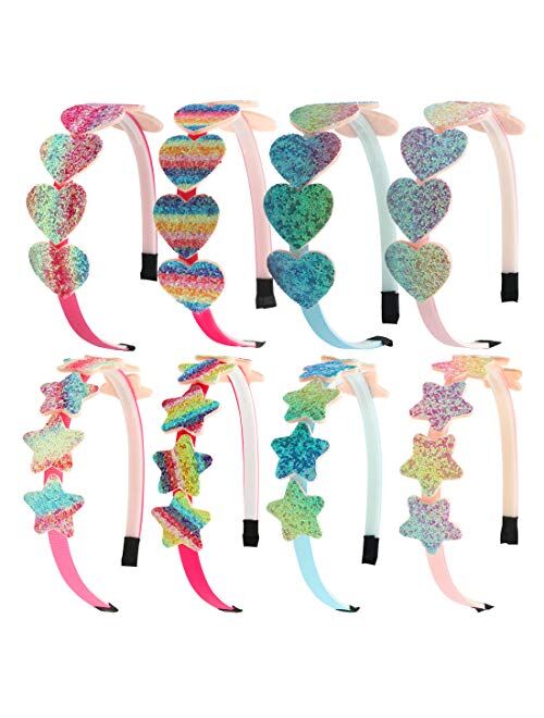 XIMA Glitter Heart Girls Headbands Rainbow Star Hariband for Children Girls Hair Accessories Pack of 8