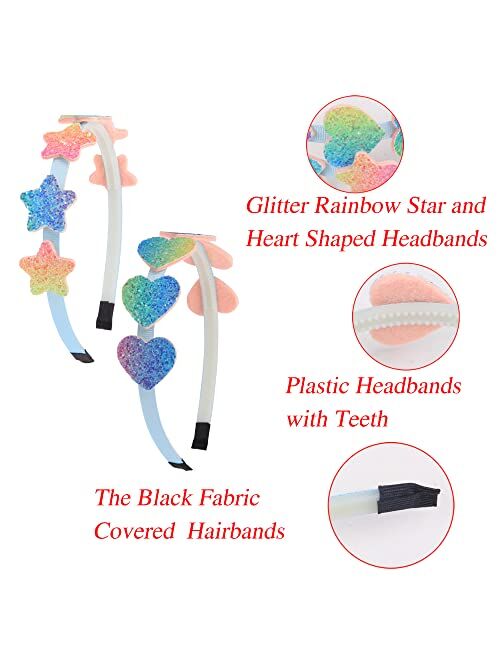 XIMA Glitter Heart Girls Headbands Rainbow Star Hariband for Children Girls Hair Accessories Pack of 8