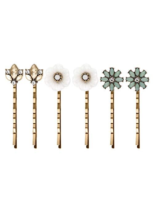 Lurrose 6Pcs Vintage Bobby Pins Elegant Crystal Rhinestone Flower Hair Pins Clips Headdress Simple Hair Barrette for Women Girls Outdoor