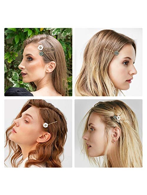 Lurrose 6Pcs Vintage Bobby Pins Elegant Crystal Rhinestone Flower Hair Pins Clips Headdress Simple Hair Barrette for Women Girls Outdoor