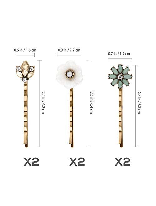 Lurrose 6Pcs Vintage Bobby Pins Elegant Crystal Rhinestone Flower Hair Pins Clips Headdress Simple Hair Barrette for Women Girls Outdoor