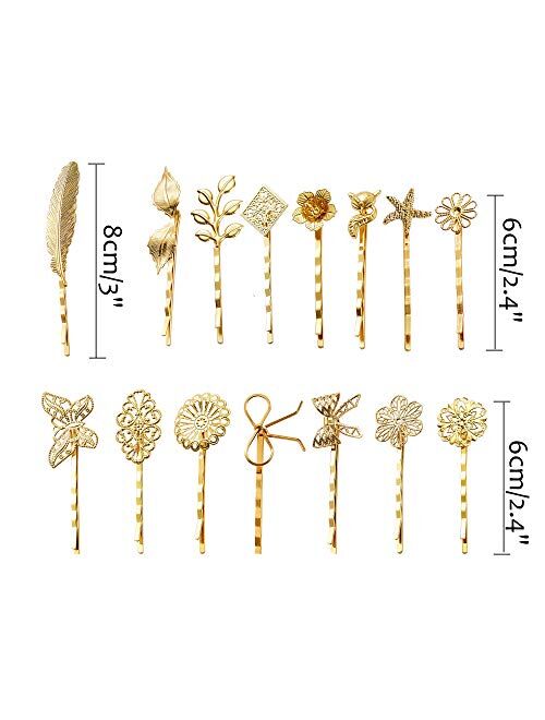 Globalsupplier inSowni 30 Pack/15 Pairs Light Gold Retro Vintage Metal Bobby Pins Hair Clips Barrettes Accessories for Women Girls