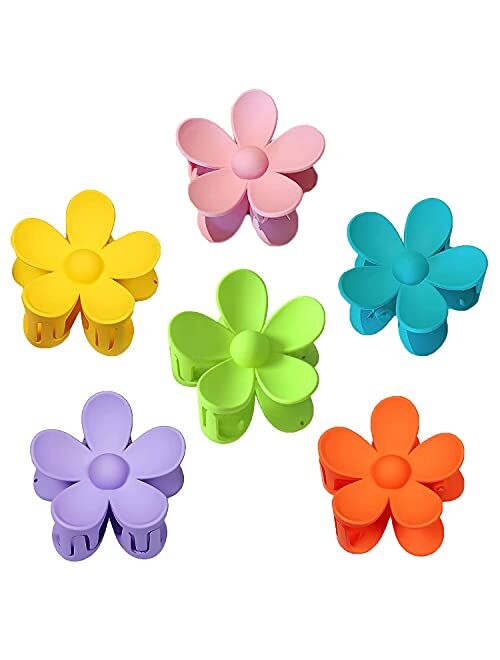 Teshee 6 PCS Hair Claw Clips Big Hair Clips Plastic Matte Flower Hair Clips for Women Girls Non Slip Jaw Clips Barrettes Hair Accessories Hair Clip for Thick Hair