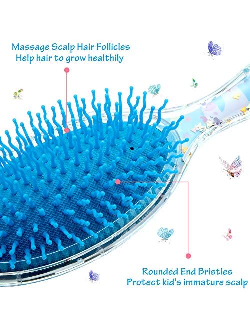 Patelai 2 Pieces Kids Wet Hair Brush Confetti Glitter Detangler Hair Brush Set Soft Bristles Massage Brush for Baby Kids Girls Curly Straight Long Short Hair