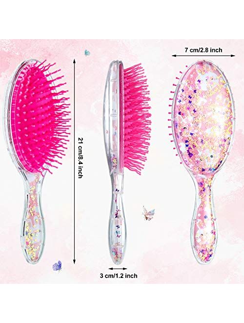 Patelai 2 Pieces Kids Wet Hair Brush Confetti Glitter Detangler Hair Brush Set Soft Bristles Massage Brush for Baby Kids Girls Curly Straight Long Short Hair