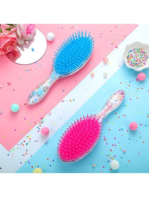 Patelai 2 Pieces Kids Wet Hair Brush Confetti Glitter Detangler Hair Brush Set Soft Bristles Massage Brush for Baby Kids Girls Curly Straight Long Short Hair