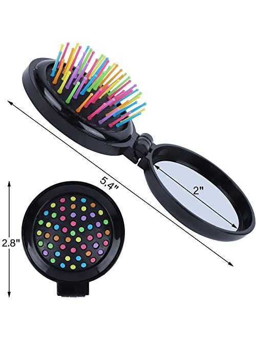 Happy Trees 6 PCS Round Travel Hair Brush with Mirror Folding Pocket Hair Brush Mini Hair Comb with Makeup Mirror for Travel (Set of 6)