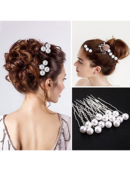 Syhood 60 Pieces Bridal Wedding Hair Pins Pearl Hair Pins U Shape Rhinestone Hair Pins Bridal Rhinestones Hair Pins Hair Accessories for Bridal Women and Girls